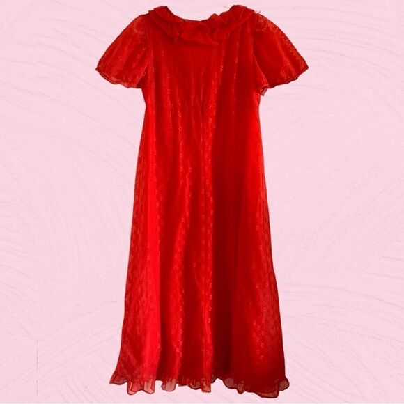 Vintage 60s bright red ruffled maxi gown - Picture 9 of 14